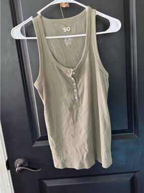 SO Olive Green Ribbed Henley Tank Top